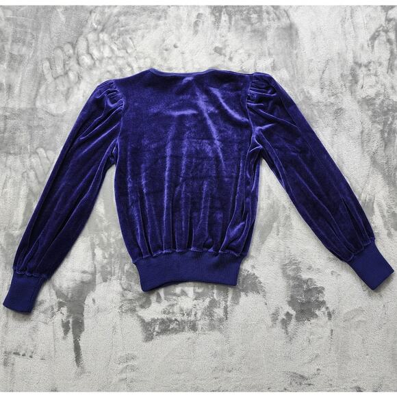 Vintage 70s 80s Organically Grown Sweater Womens M Purple Velvet Square Neck - Picture 2 of 6